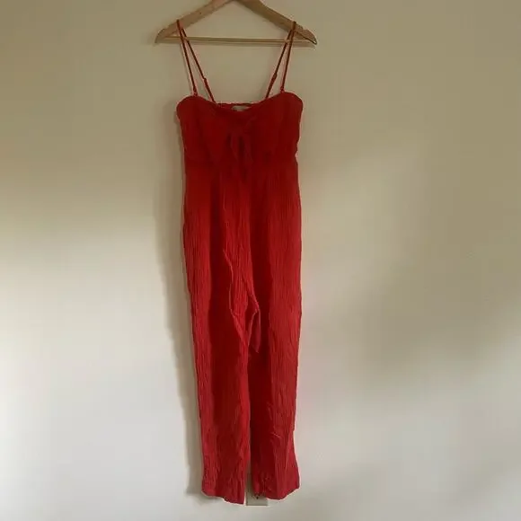 Saturday Sunday Isabel Jumpsuit Size S Red Orange Cotton Gauze Anthropologie - Picture 5 of 13